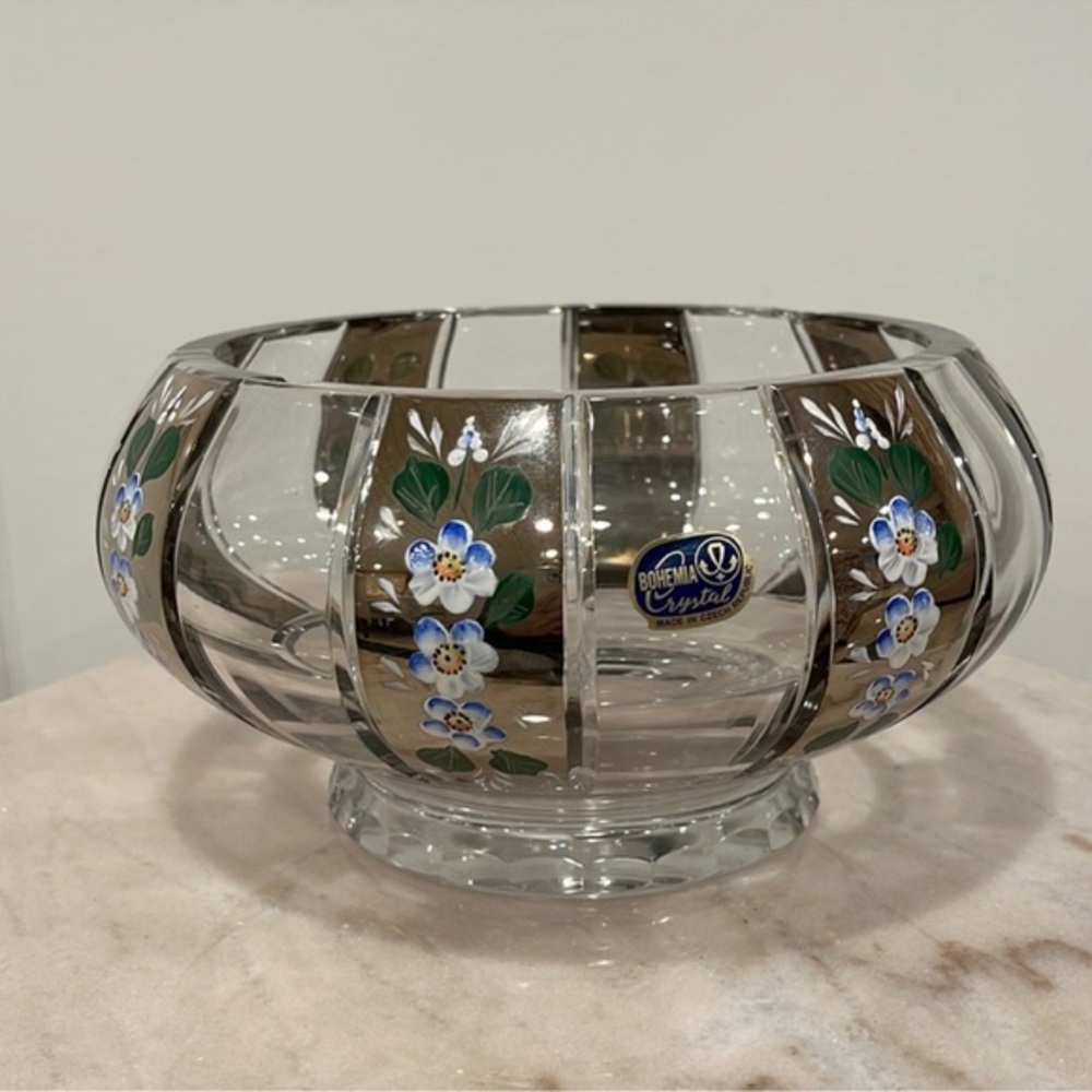 Bohemia Czech Crystal Hand Cut Green Bowl Centerpiece